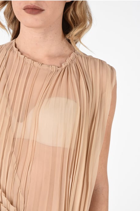 Vestido largo asimétrico de acordeón en mezcla de seda con estampado floral de MMO en beige - Image 3