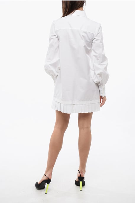 Vestido camisero Popelina con dobladillo plisado en blanco - Image 2