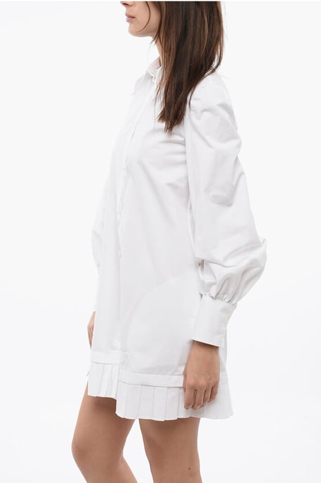 Vestido camisero Popelina con dobladillo plisado en blanco - Image 3