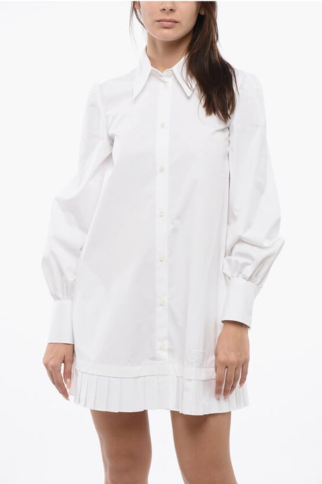 Vestido camisero Popelina con dobladillo plisado en blanco - Image 4