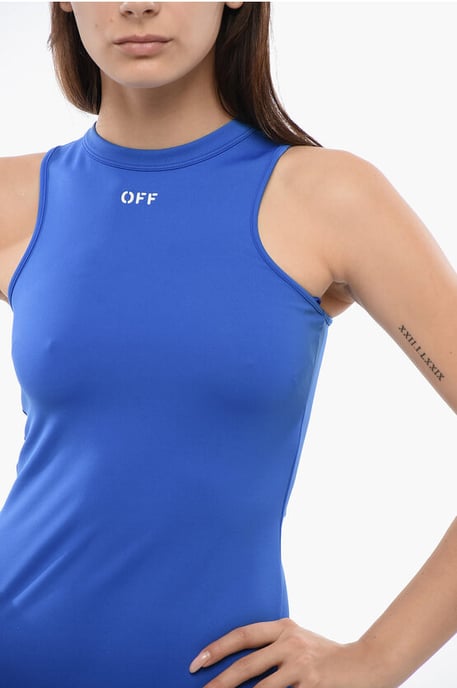 Vestido de tirantes de tejido elástico con logotipo estampado en azul - Image 4