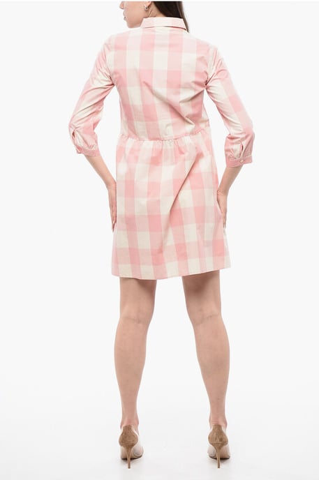 Vestido de manga larga a cuadros en blanco y rosa - Image 2