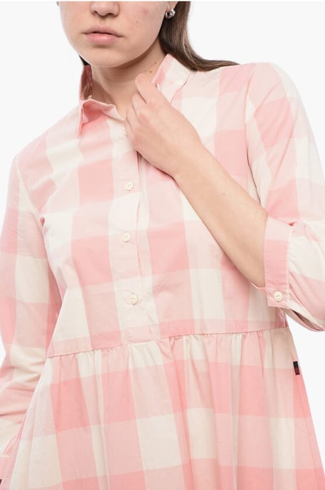 Vestido de manga larga a cuadros en blanco y rosa - Image 3