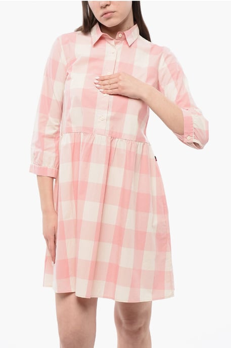 Vestido de manga larga a cuadros en blanco y rosa - Image 4