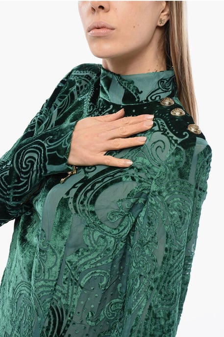 Vestido de terciopelo devoré de manga larga en verde - Image 3