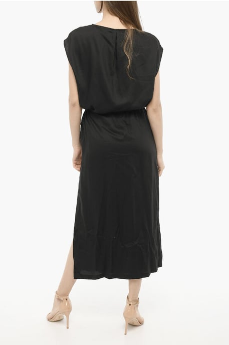 Vestido largo de sarga de color liso en negro - Image 2