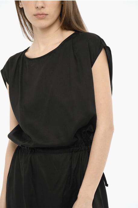 Vestido largo de sarga de color liso en negro - Image 3