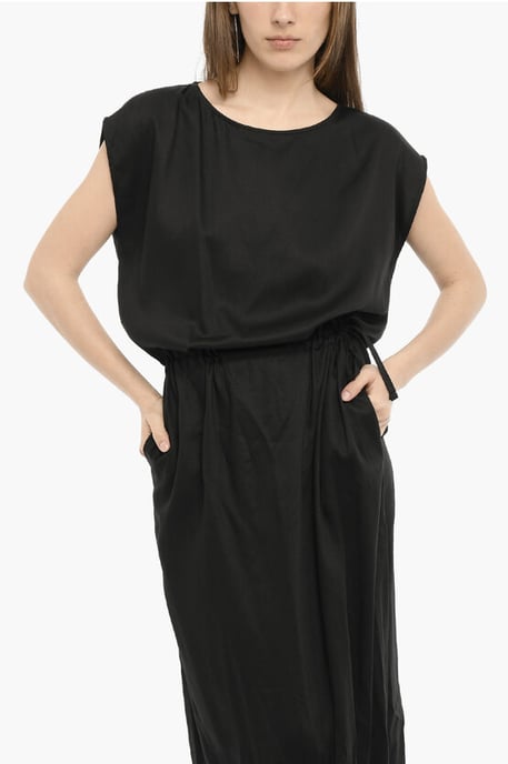 Vestido largo de sarga de color liso en negro - Image 4