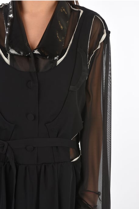 Vestido de seda con corte y cinturón MM0 en color negro - Image 3