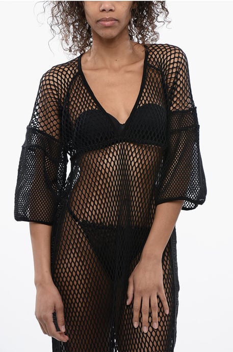 Vestido caftán de malla con banda con logotipo en negro - Image 3