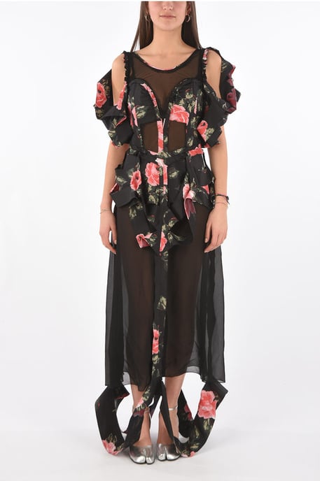 Vestido MM0 con estampado floral, escote ilusión y abertura en multicolor - Image 1