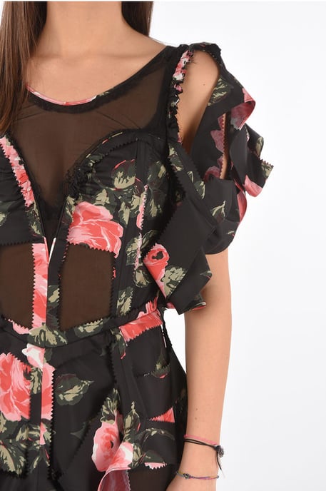 Vestido MM0 con estampado floral, escote ilusión y abertura en multicolor - Image 3