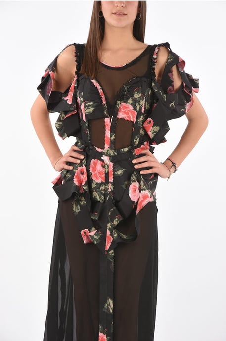 Vestido MM0 con estampado floral, escote ilusión y abertura en multicolor - Image 4