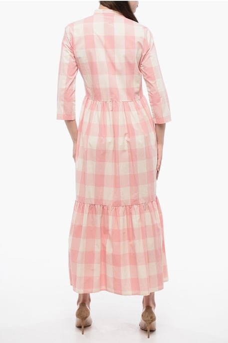 Vestido largo de cuadros en blanco y rosa - Image 2