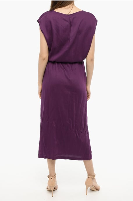 Vestido largo de sarga de color liso en violeta - Image 2