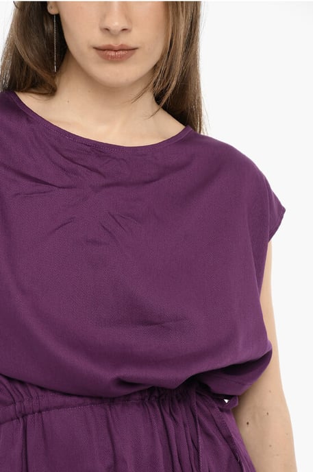 Vestido largo de sarga de color liso en violeta - Image 3