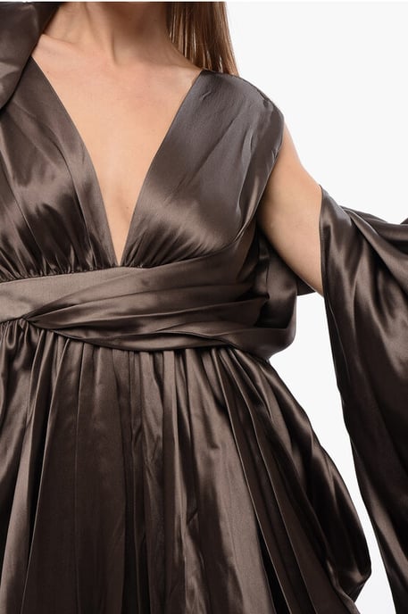 Vestido de seda con capa en color marrón - Image 3
