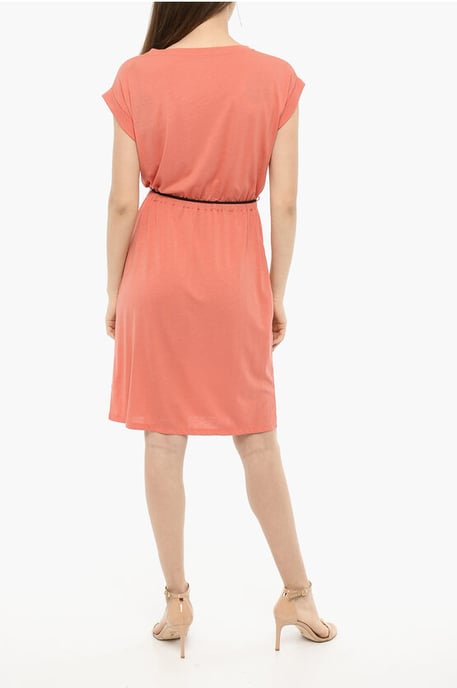 Vestido estilo camiseta de color liso con cordón en rosa - Image 2