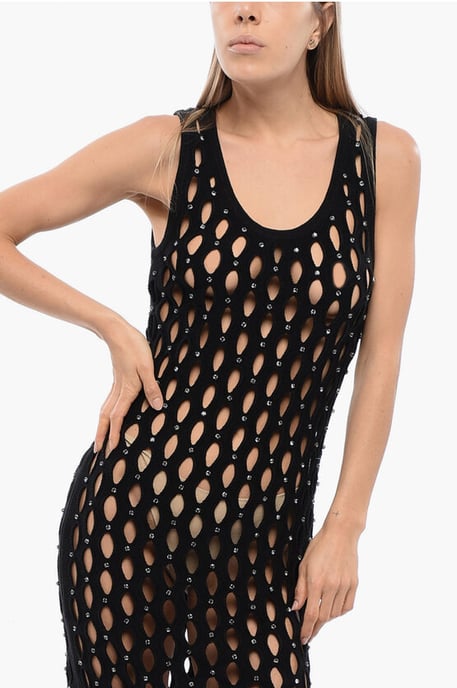 Vestido SALISA Calado con Aplicación de Cristales en Negro - Image 4