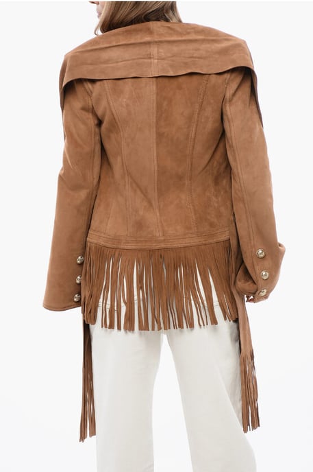 Chaqueta de ante con flecos en color beige - Image 2