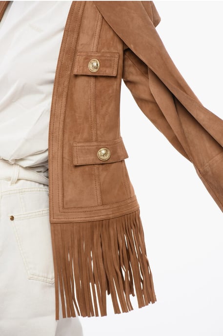 Chaqueta de ante con flecos en color beige - Image 3
