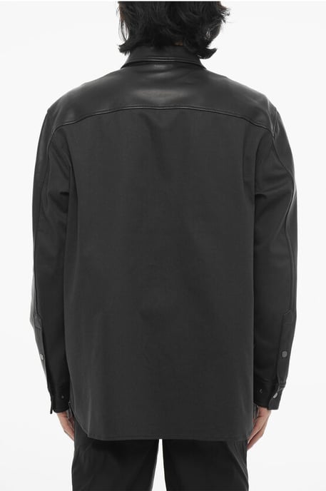 Camisa de cuero y algodón con abotonadura frontal en color negro - Image 2