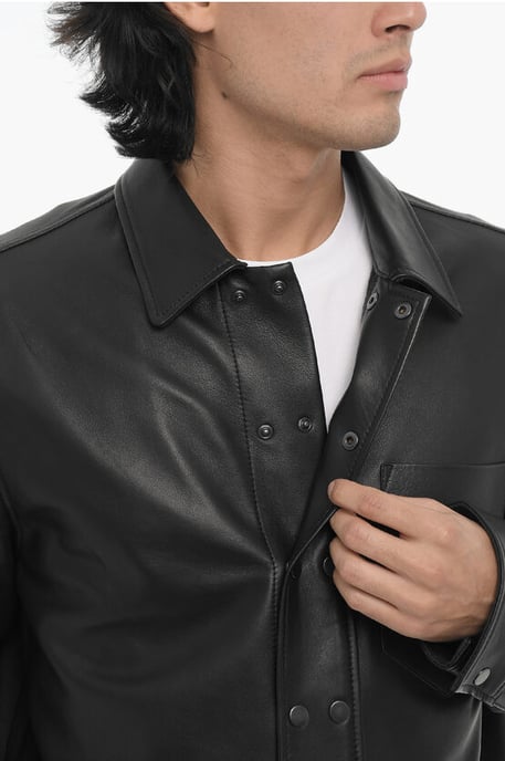 Camisa de cuero y algodón con abotonadura frontal en color negro - Image 3