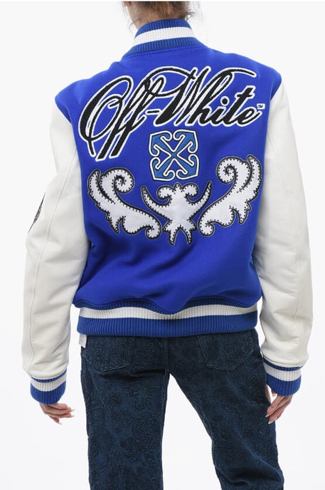 Chaqueta bomber acolchada ROYAL con mangas de cuero y acabado integral en azul - Image 2