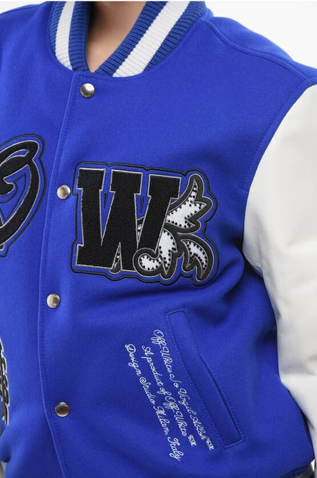 Chaqueta bomber acolchada ROYAL con mangas de cuero y acabado integral en azul - Image 3