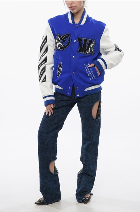 Chaqueta bomber acolchada ROYAL con mangas de cuero y acabado integral en azul - Image 4