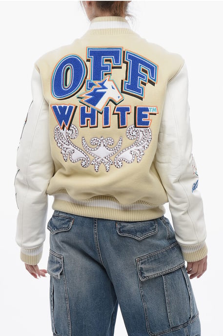 Chaqueta bomber THUNDERBOLT acolchada con mangas de cuero y Al en beige - Image 2