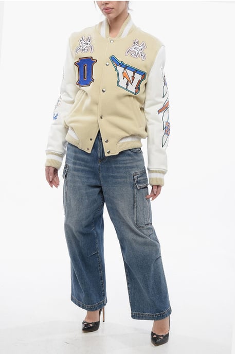 Chaqueta bomber THUNDERBOLT acolchada con mangas de cuero y Al en beige - Image 4