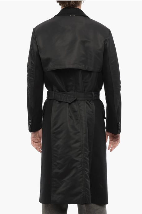 Gabardina híbrida de doble tejido, corte entallado y cinturón en negro - Image 2