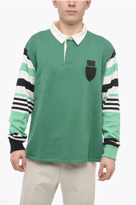 Polo de rugby universitario con mangas de punto en verde - Image 1