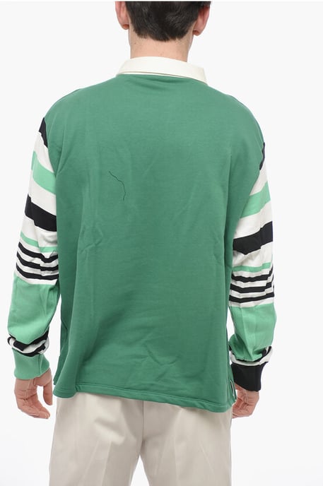 Polo de rugby universitario con mangas de punto en verde - Image 2