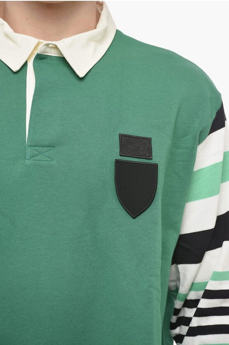 Polo de rugby universitario con mangas de punto en verde - Image 3