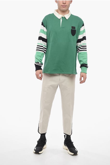 Polo de rugby universitario con mangas de punto en verde - Image 4