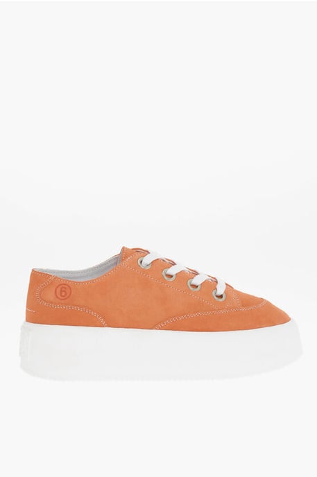 Zapatillas bajas MM6 de ante con plataforma en contraste de 5,5 cm en color naranja - Image 3