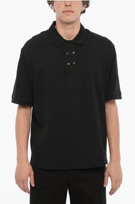 Polo holgado de algodón piqué en azul - Image 1