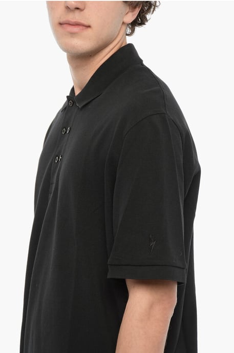 Polo holgado de algodón piqué en azul - Image 3