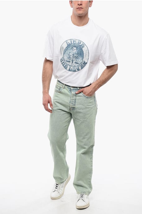 Vaqueros rectos con logo teñido y trabillas para cinturón de 24 cm en azul claro - Image 4