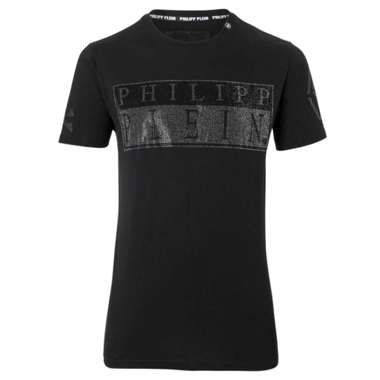 Camiseta negra con logo de diamantes monocromáticos llamativos de Philipp Plein - Image 1