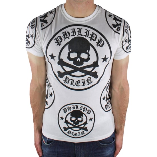 Camiseta blanca con diseño de múltiples logotipos en color ciruela de Philipp Plein - Image 1