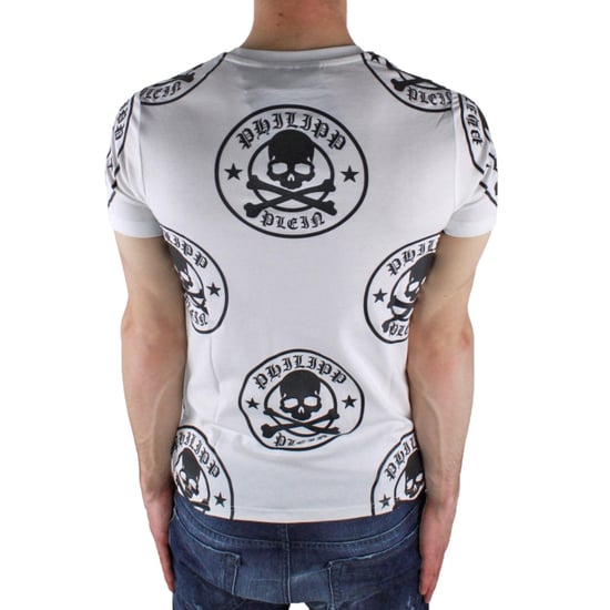 Camiseta blanca con diseño de múltiples logotipos en color ciruela de Philipp Plein - Image 2