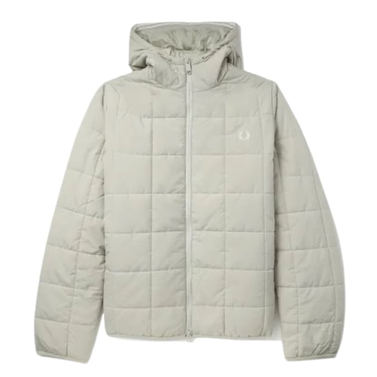 Chaqueta aislante Fred Perry con detalle de cuadrícula en blanco ostra claro - Image 1