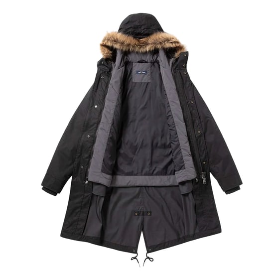 Chaqueta parka negra con forro y cremallera 2 en 1 de Fred Perry - Image 3