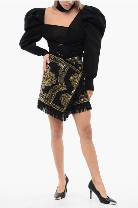 Minifalda cruzada con flecos y tachuelas en negro - Image 4