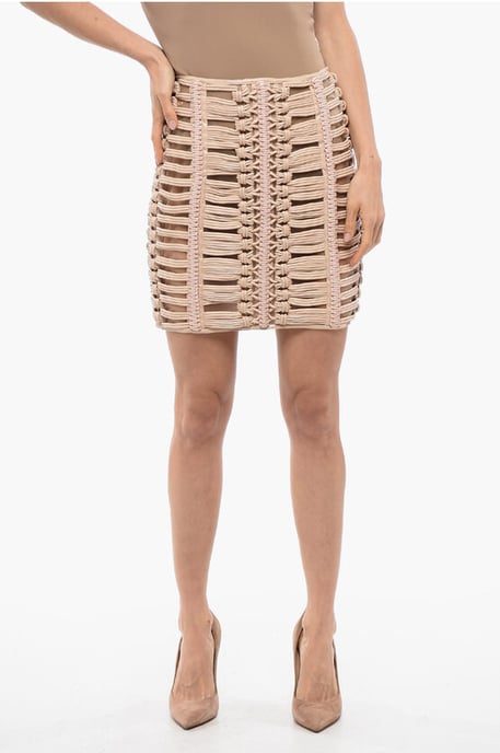 Minifalda transparente REVIVAL de cuero ecológico tejido en rosa - Image 1