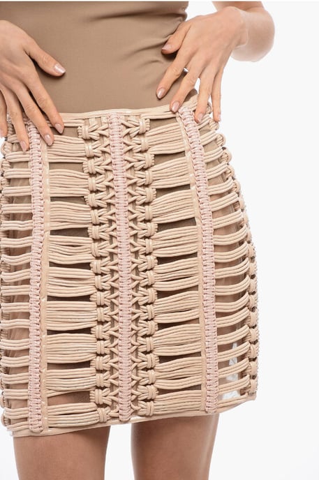Minifalda transparente REVIVAL de cuero ecológico tejido en rosa - Image 3