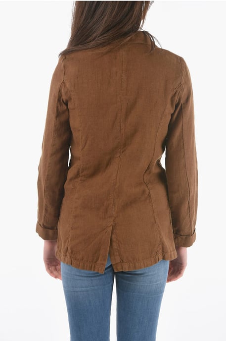 Blazer de lino y algodón de dos botones con rayas diplomáticas en marrón - Image 2